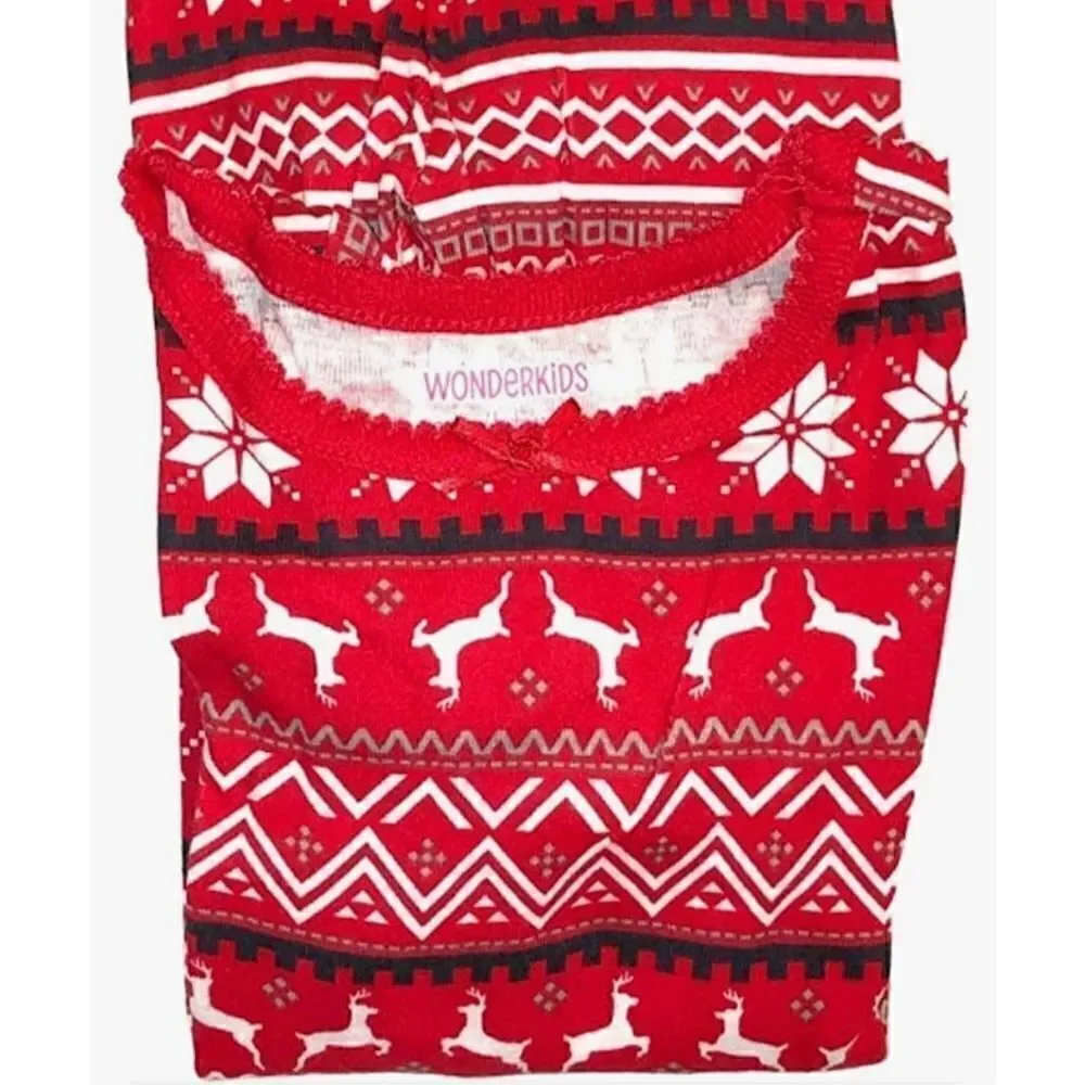 NWT WonderKids 3 Piece Tight Fit PJ Set Warm & Cozy Reindeer/Red Fair Isle 3T